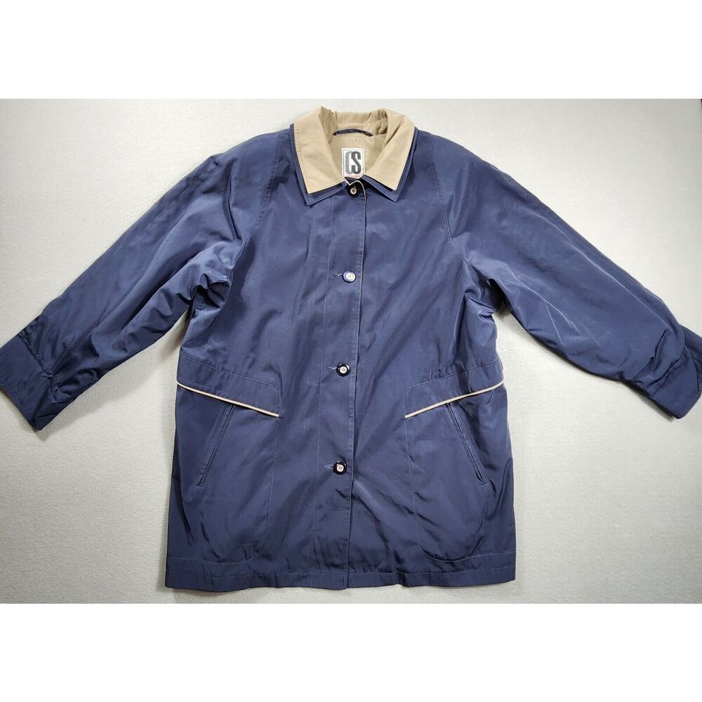 Windbreaker Button Up Jacket Lightweight Soft Shell Coat Womens Size XL Blue
